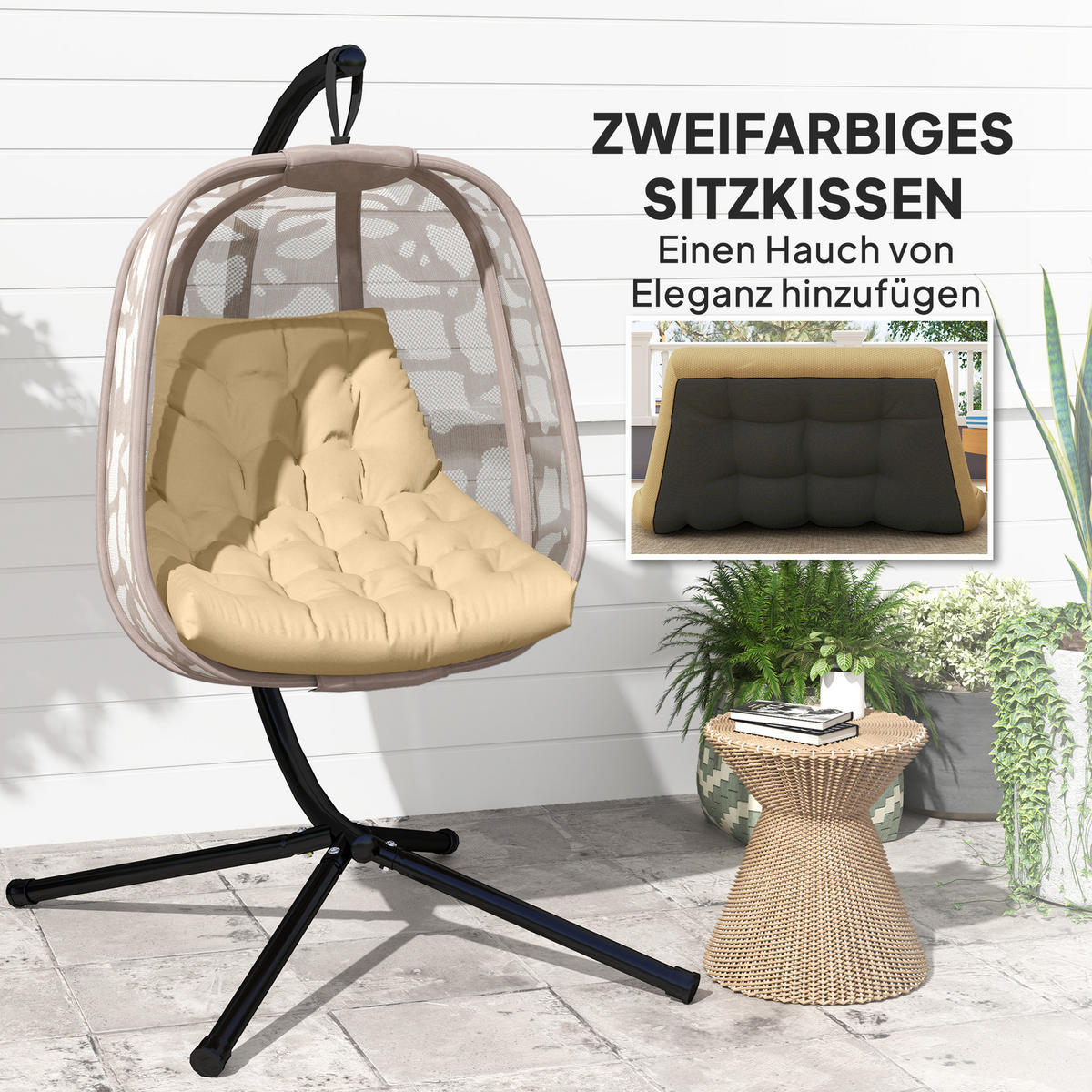 SITZKISSEN für Hängekorb, Beige - Beige, Kunststoff (100/8/120cm) - Outsunny