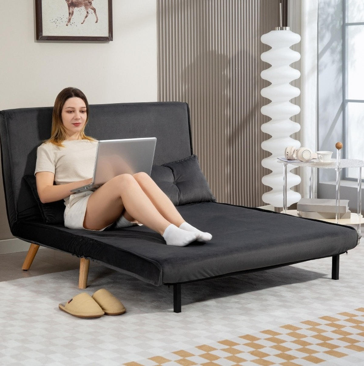 2-SITZER Schlafsofa Polyester mit Klick-Klack, verstellbarer Rückenlehne 120/75/87 cm Dunkelgrau - Dunkelgrau, Textil (75/87/120cm) - Redom