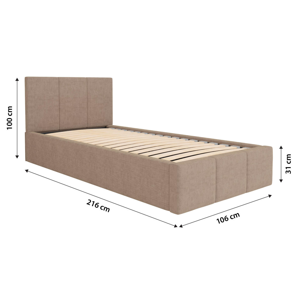 POLSTERBETT für Schlafzimmer Bett mit Stauraum Beige 90x200cm Kopfteil 100cm - Beige, Holzwerkstoff/Metall (90/200cm) - Muralo