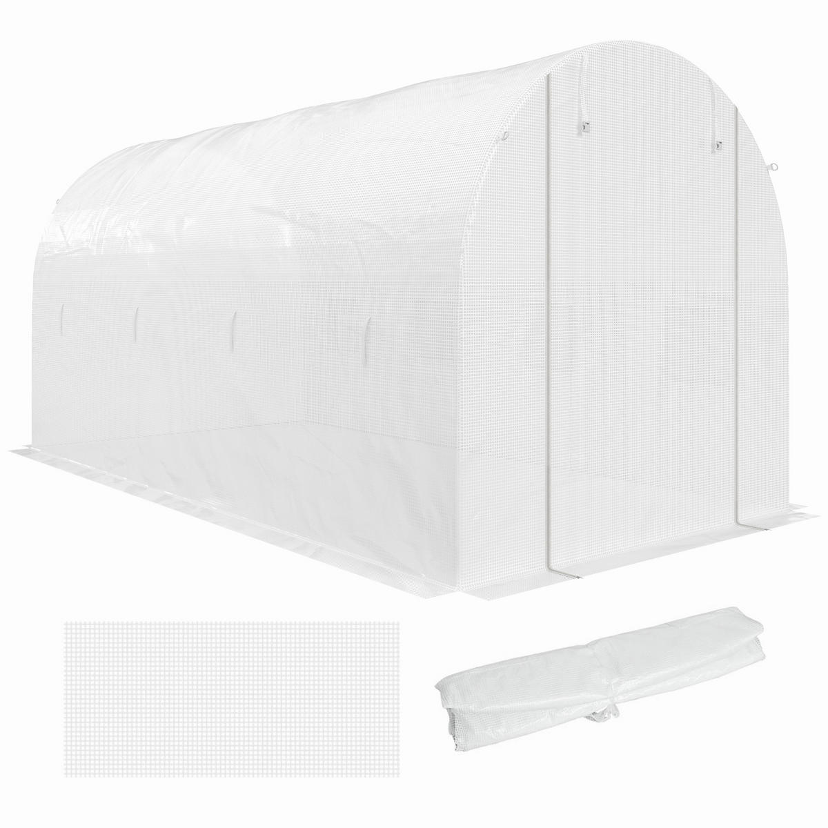 GEWÄCHSHAUSFOLIE DE-05802 mit Tür und 8 Fenstern 400/200/200 cm Weiß - Weiß, Kunststoff (200/200/400cm) - ComfortXL
