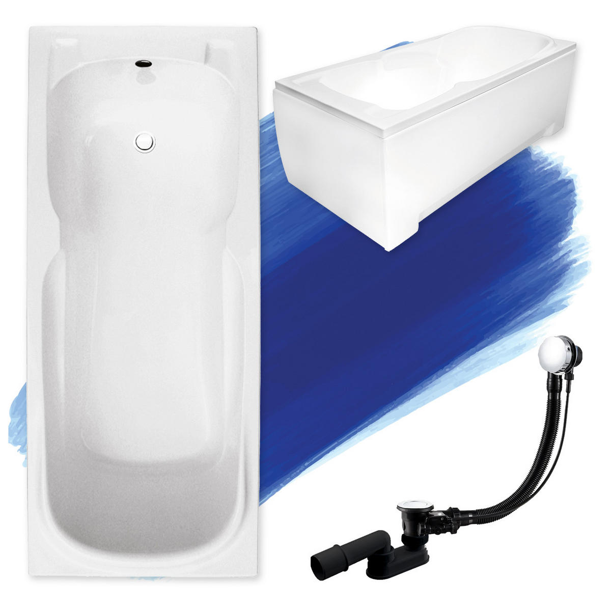 BADEWANNE Rechteck MAJKA 160/70 mit Schürze Ablauf Füße - Weiß, Kunststoff (70/53.5/160cm) - bad land