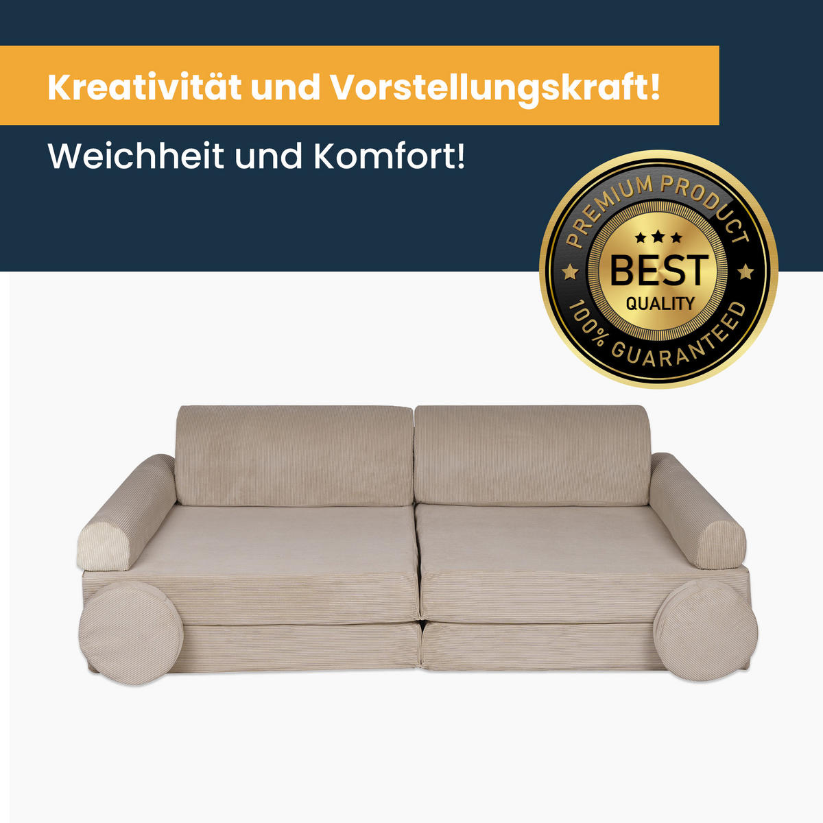 KINDERSOFA, Slimcord, Braun - Hellbraun, Textil (160/24/80cm) - MeowBaby