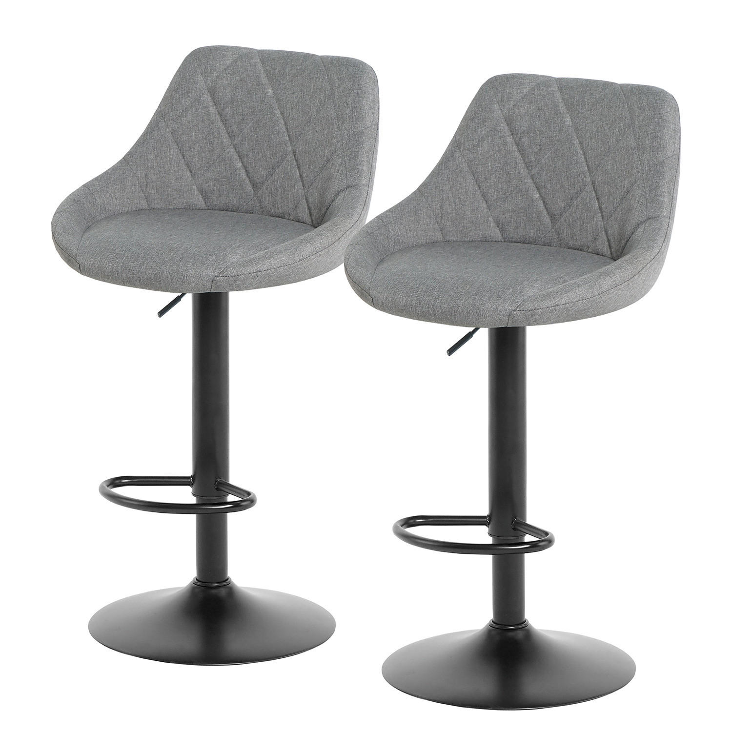 BARSTUHL - 2er-Set - Leinen / Eisen - Grau, Textil/Metall (46/83/49cm) - home24