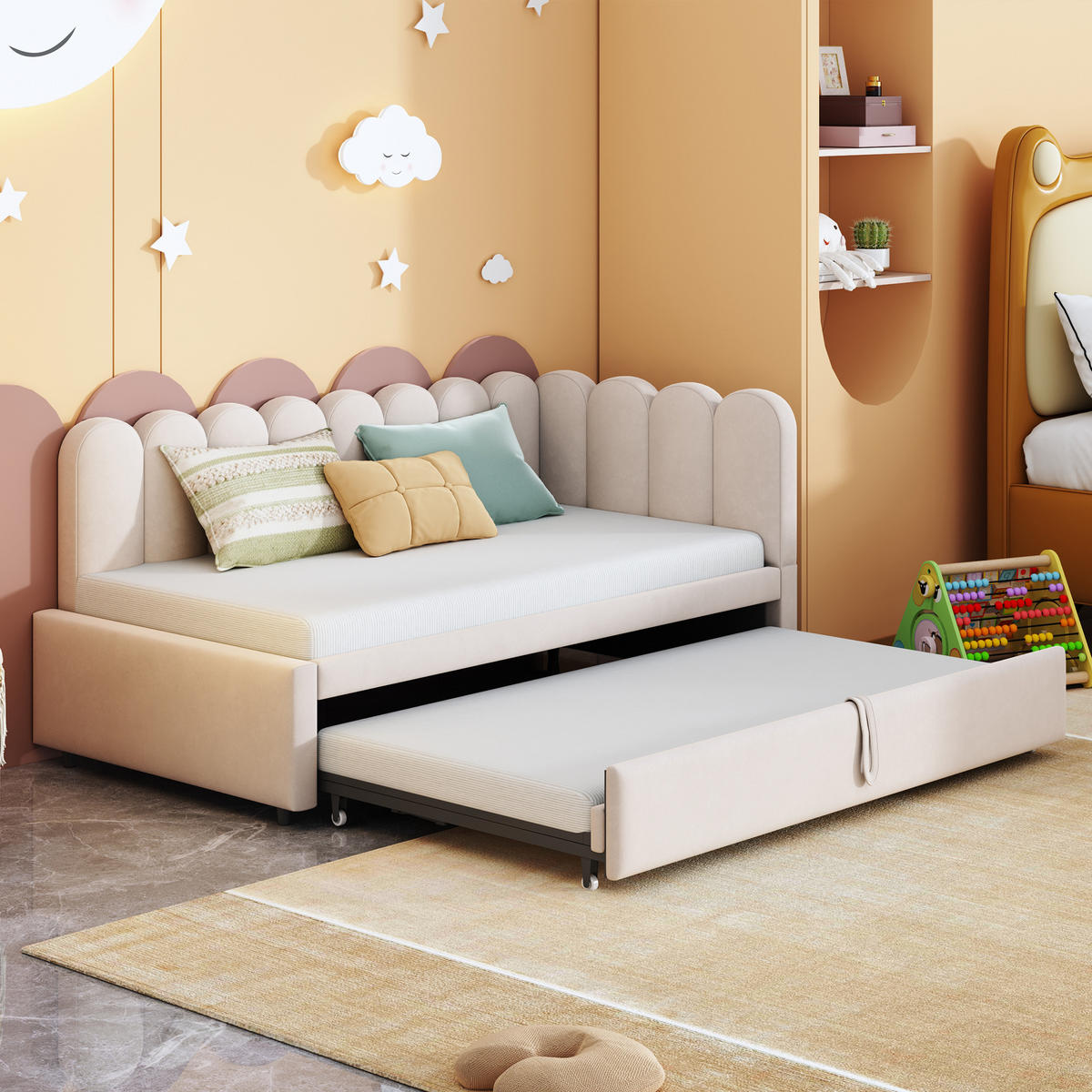 POLSTERBETT LForm 90/180x200 Beige Samt - Beige, Textil (180/200cm) - FLIEKS