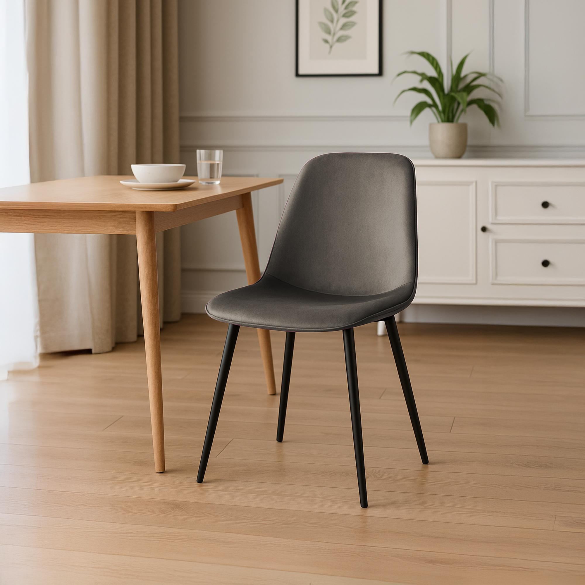 ESSZIMMERSTUHL 2er Set Samt Anthrazit - Anthrazit/Schwarz, Textil/Metall (45/88/54cm) - CLP