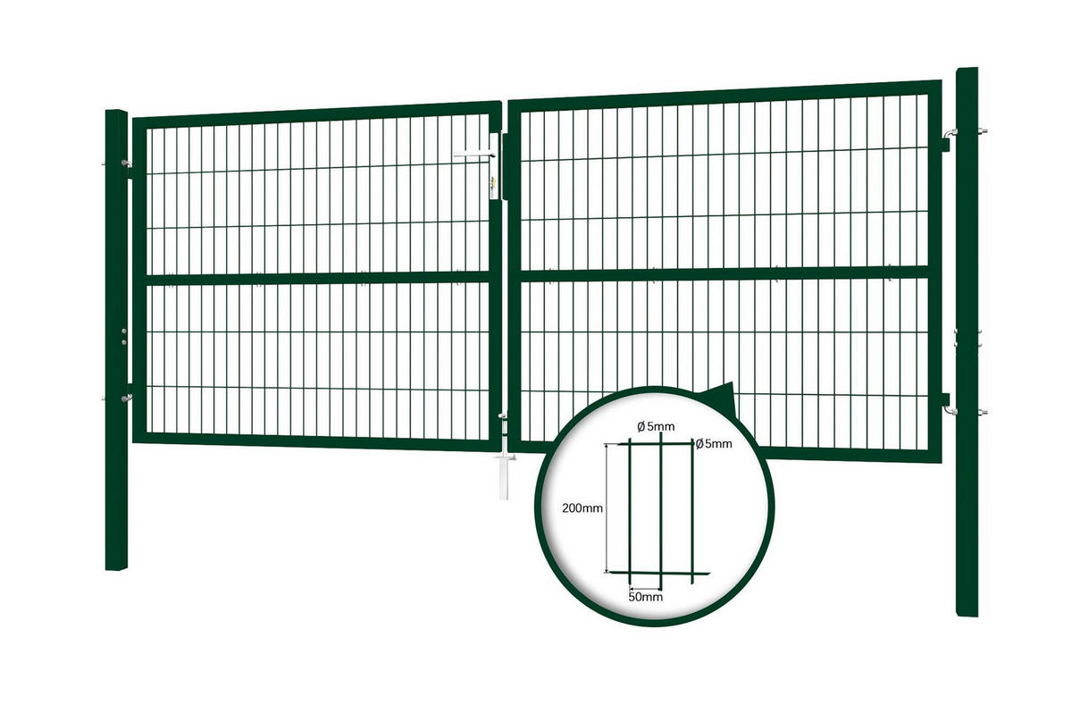 ZAUNTOR Razo Grün 3m H.120 cm + TÜRCHEN 1m H.120cm - Grün, Metall (306/126cm) - Casanoov