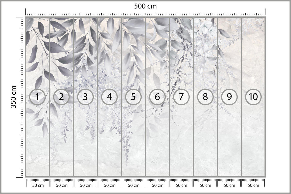FOTOTAPETE für Schlafzimmer Subtile Rankenblätter Grau 500x350 - Weiß/Grau, Papier (500/350cm) - Muralo