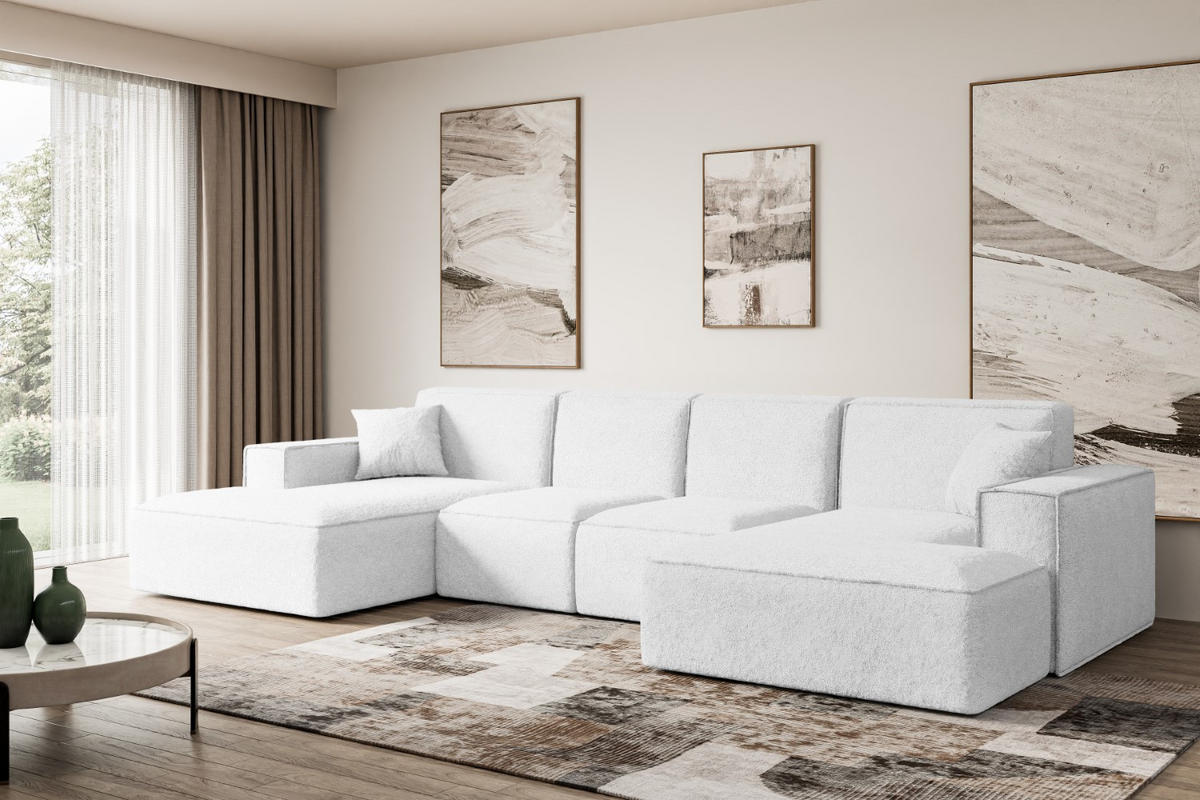 WOHNLANDSCHAFT SIERRA-U - 344x165x73 cm Weiß Bouclé - Schwarz/Weiß, Holzwerkstoff/Kunststoff (344/73/165cm) - ALTDECOR
