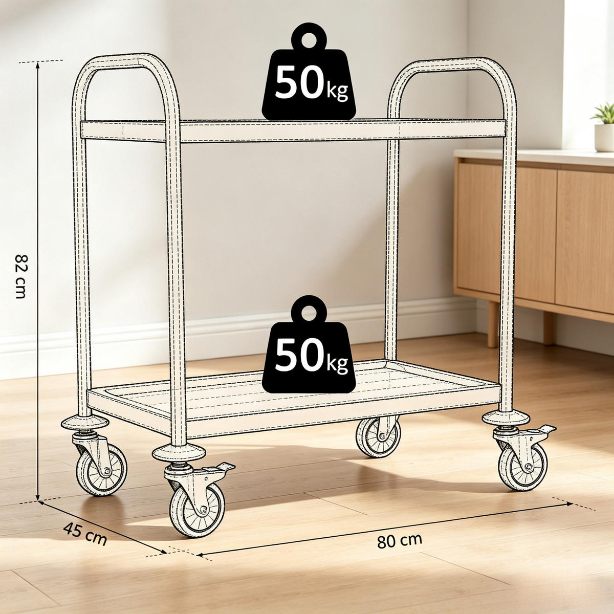 KÜCHENWAGEN Edelstahl, MIT 2 ABLAGEFLÄCHEN, verchromt grau, für Küche, 80/45/82 cm - Grau, Holzwerkstoff (45/82/80cm) - Rolipo