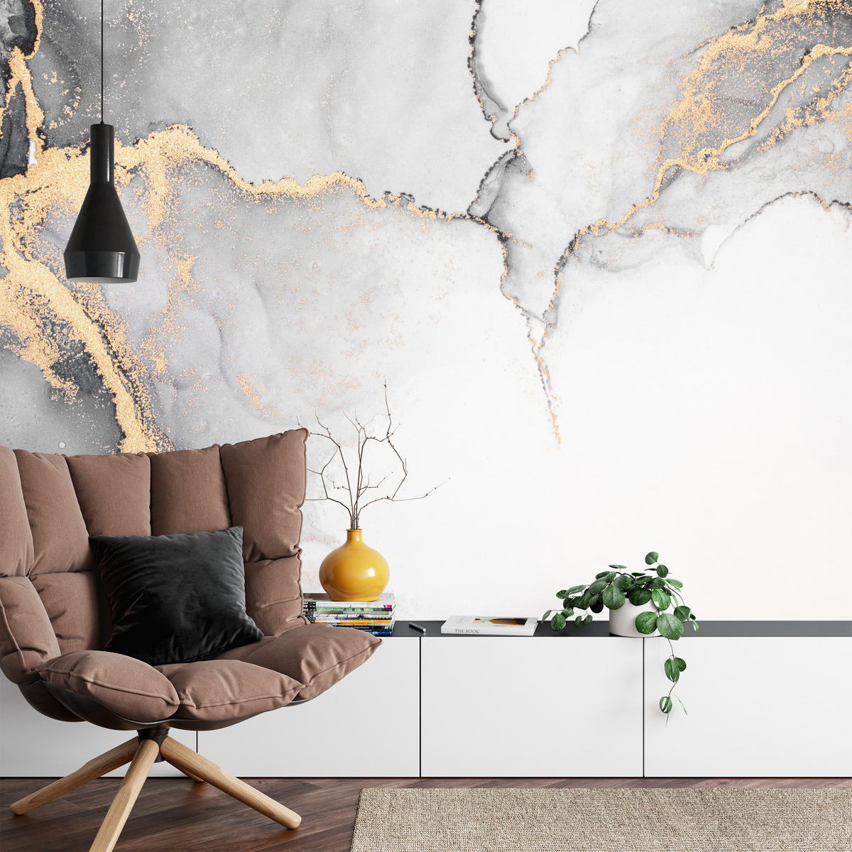 FOTOTAPETE Grauer Marmor Muster Abstraktion 300x210 - Beige/Schwarz, Papier (300/210cm) - Muralo