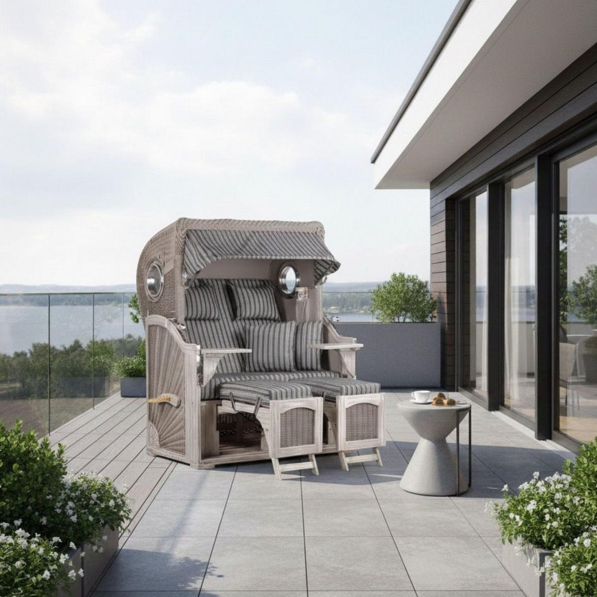 STRANDKORB Düne Koboo Grau Bullaugen - Braun/Grau, Metall (125/170/80cm) - Mr. Deko