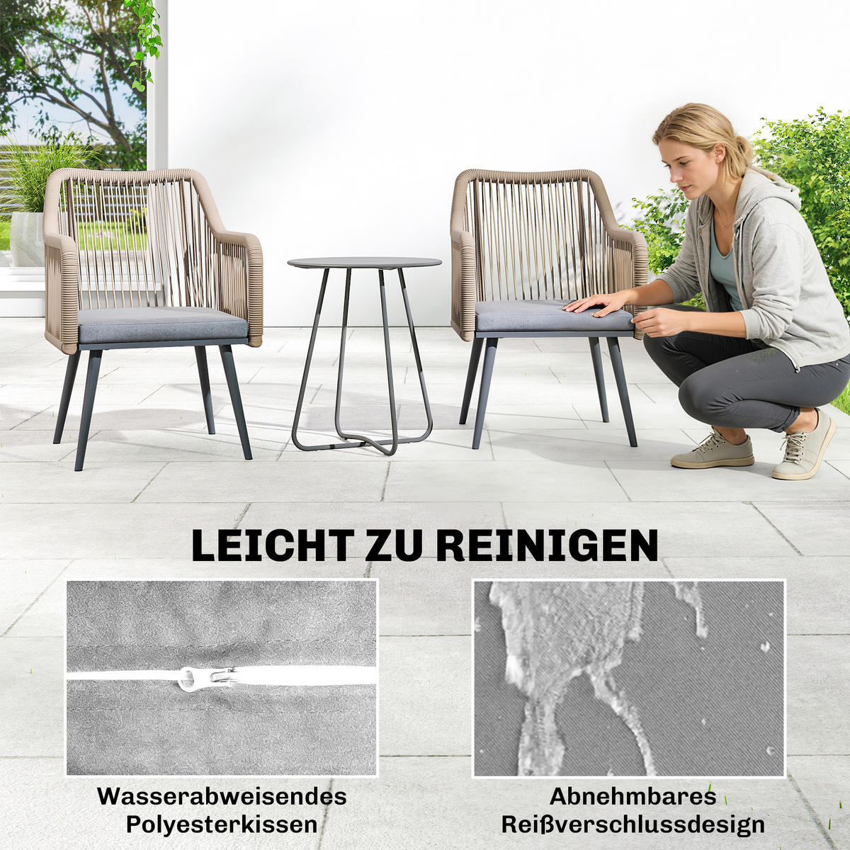 GARTENSTUHL 2er Set wetterfest Gartenstühle mit Armlehne Sitzkissen Metallrahmen bis 120 kg belastbar Hellgrau - Hellgrau, Metall (65/80/54cm)