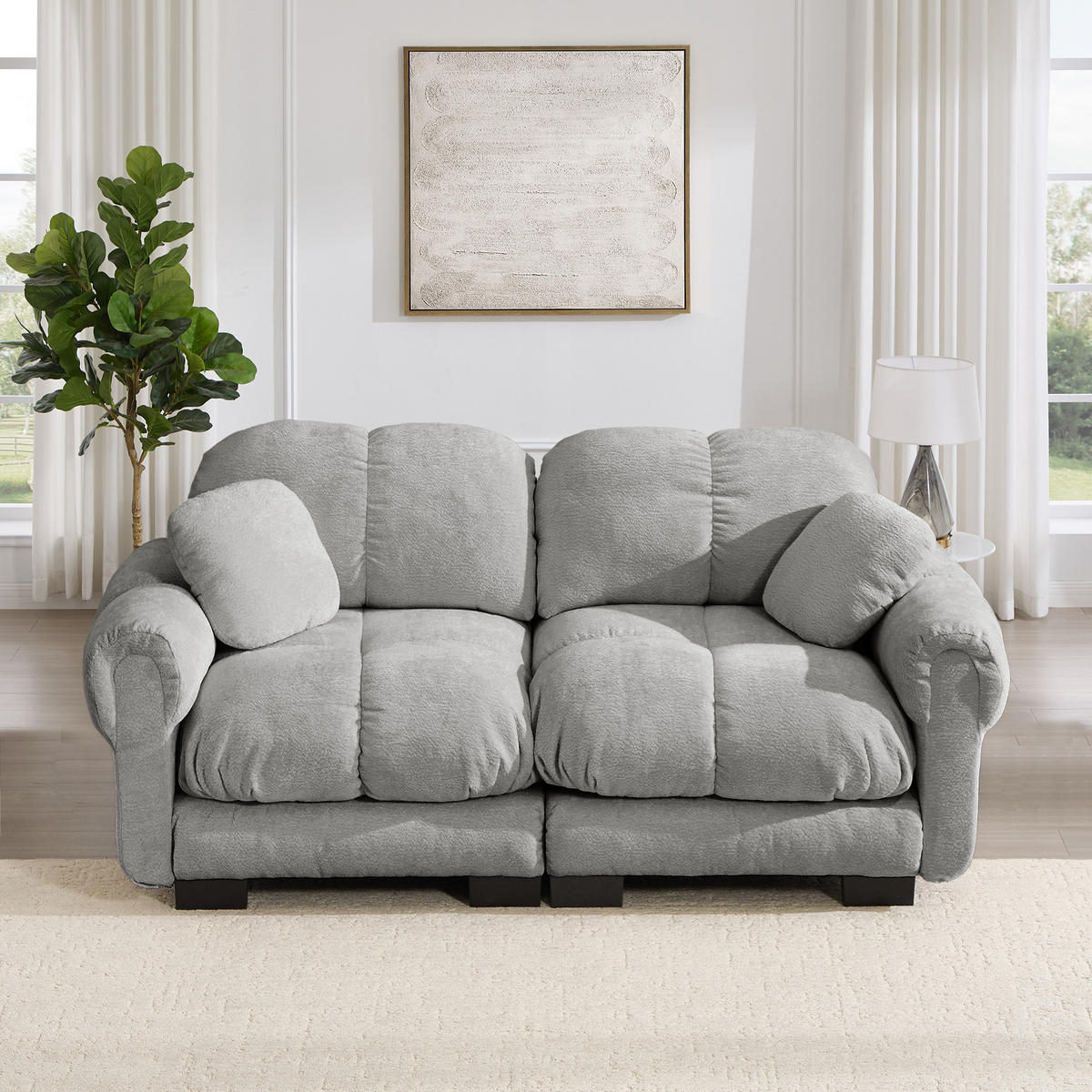 2-SITZER-SOFA DE-34384 Steppdesign Hellgrau - Hellgrau, Textil (86/90/190cm) - ComfortXL
