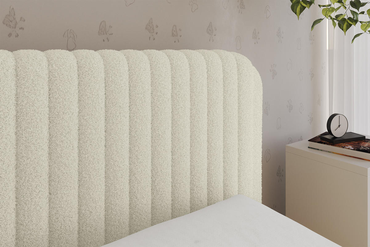EINZELLBETT Jugendbett mit Bettkasten, Links - AURY 100x200 Beige - Champagner, Holzwerkstoff/Textil (100/200cm) - ALTDECOR