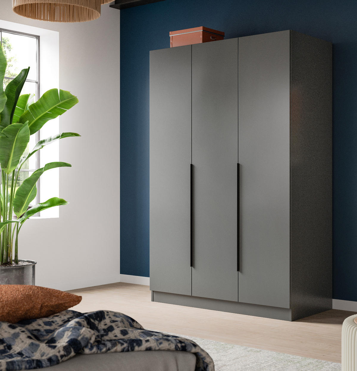 KLEIDERSCHRANK grau 3-türig 120 x 181 cm, Drehtürenschrank mit Kleiderstange - Schwarz/Grau, Holzwerkstoff/Kunststoff (120/181/52cm) - Inn.Furn
