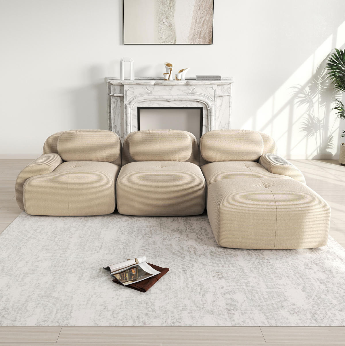 SOFA modular Ecksofa rahmenlos Cord Beige - Beige, Kunststoff (178/298.1cm) - Meubliv