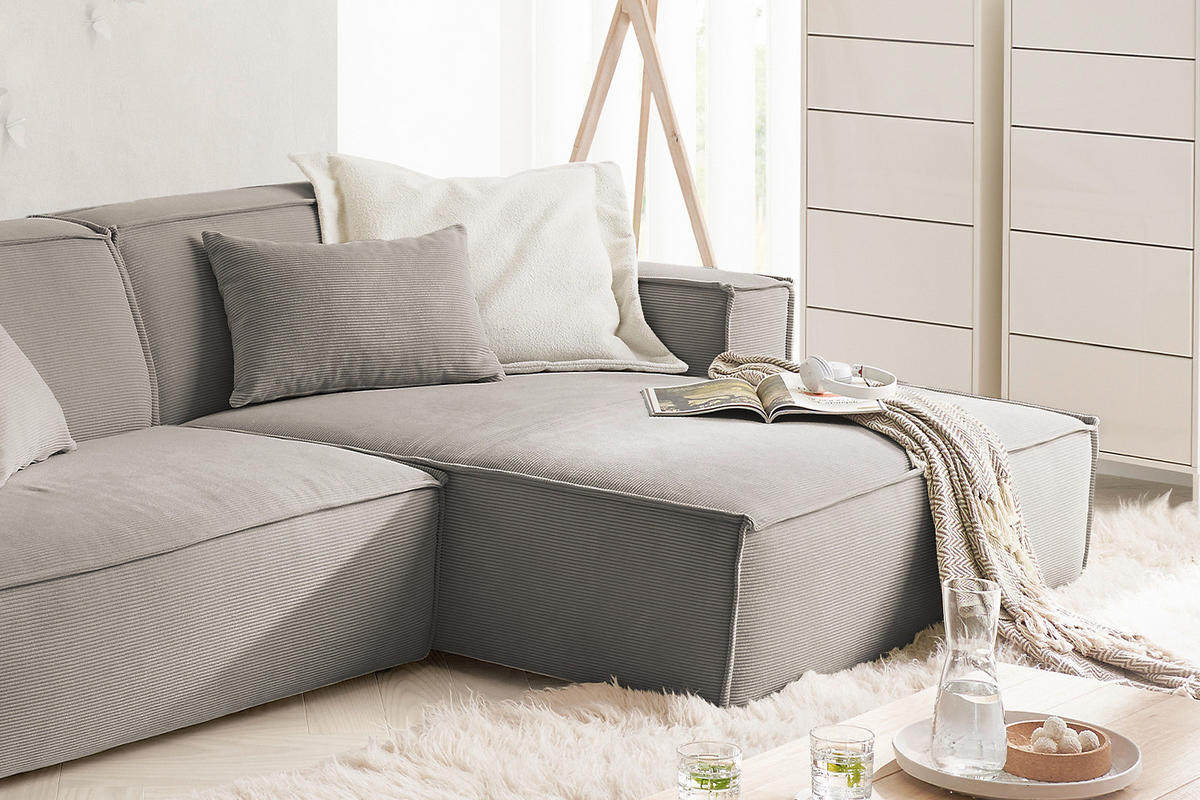 ECKSOFA SAMU Grau Cord - Schwarz/Grau, Textil (276/168cm) - KAWOLA