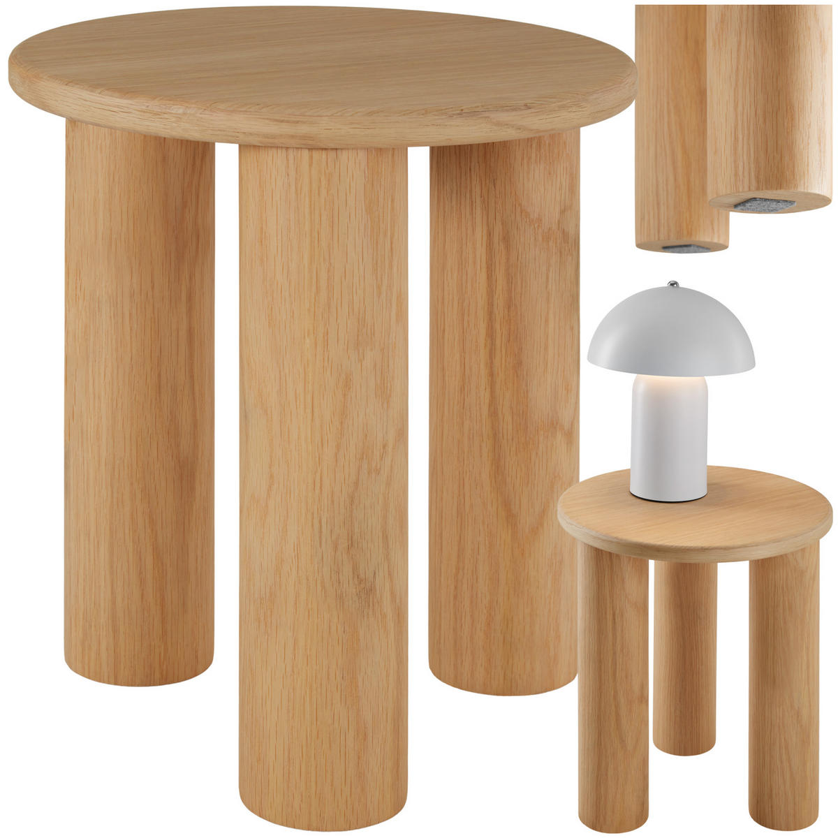 BEISTELLTISCH Sisi,bodenschonende Filzgleiter,Eiche hell - Eichefarben, Holz (40/40/45.5cm) - tectake