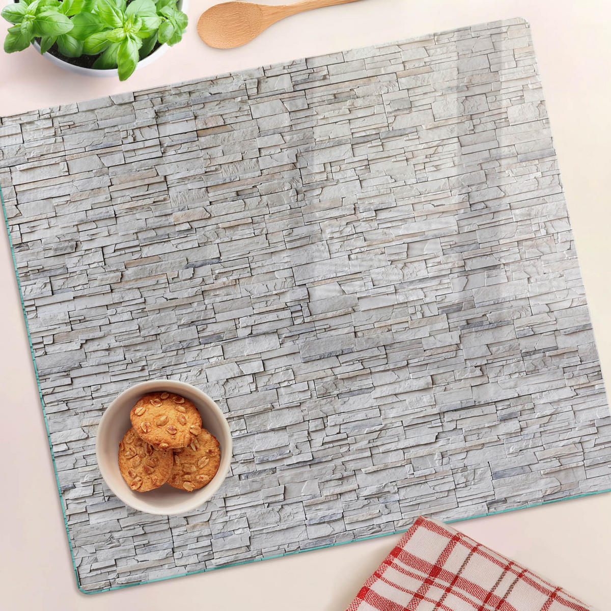 GLASPLATTE 60x52 cm Steinmauer - Beige, Glas (60/0.4/52cm) - TULUP