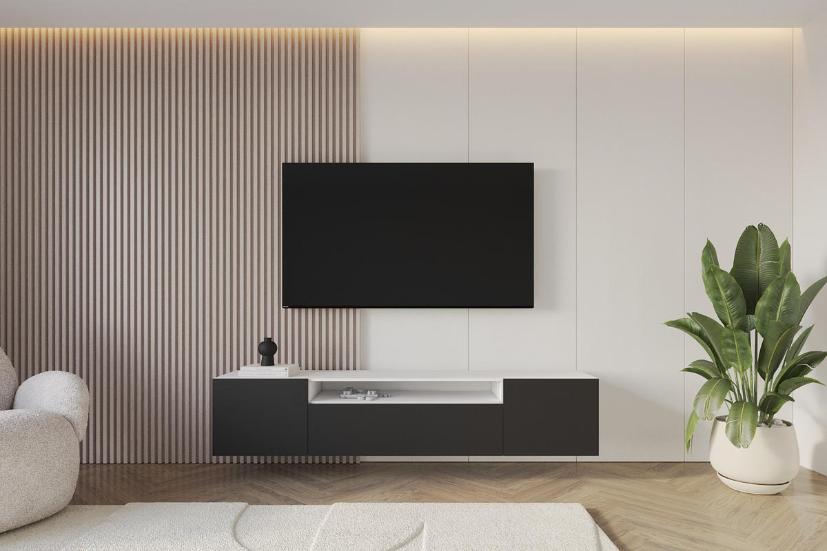 LOWBOARD ELIO-W 200x40x41 cm - Weiß / Schwarz - Weiß, Holzwerkstoff (200/40/41cm) - ALTDECOR