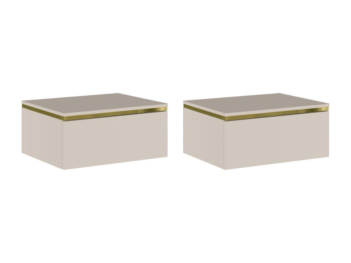 NACHTTISCHE 2er-Set hängend mit 1 Schublade - Beige & Goldfarben - VUKIA - Beige, Holz (38.2/19.8/48.5cm) - Pascal Morabito