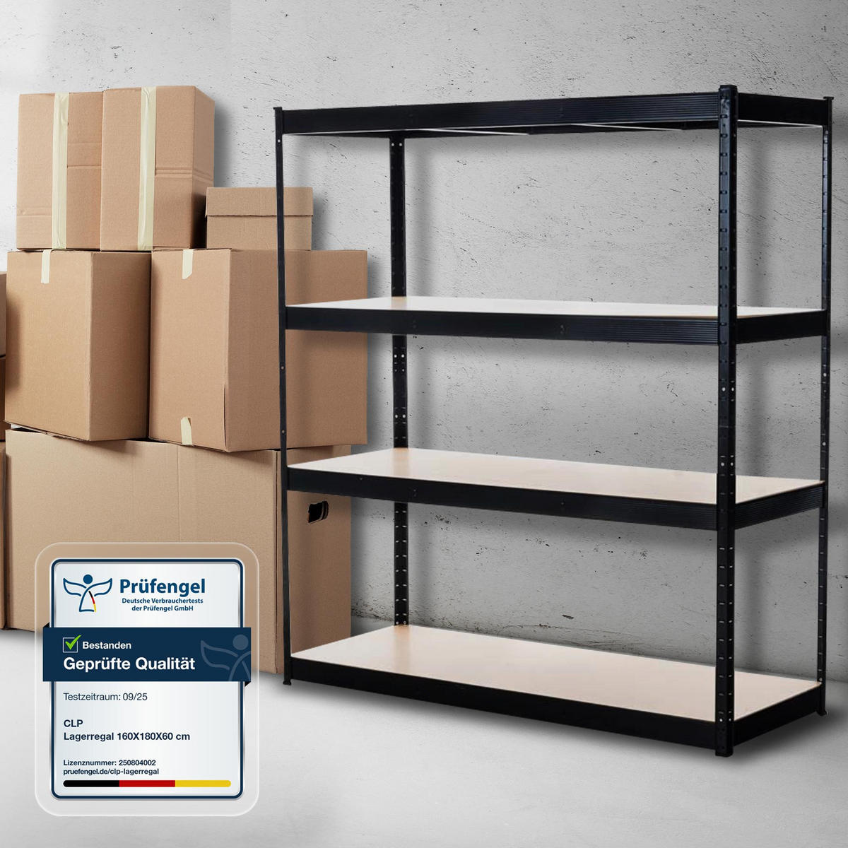 LAGERREGAL 160/60 cm Metall Schwarz - Schwarz, Metall (160/180/60cm) - CLP