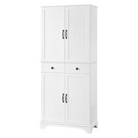 BUFFET Vorratsschrank mit verstellbaren Böden, Schubladen & Auszug, Holzoptik vertikal, modernes Stauraumsystem - Weiß, Holzwerkstoff/Metall (77/181/40cm) - EVRYAE
