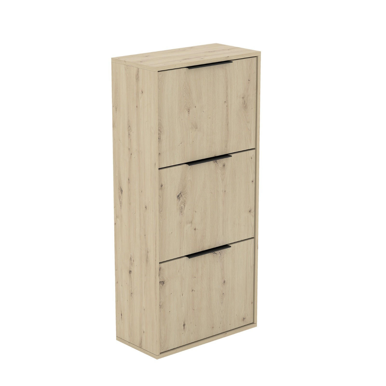 SCHUHSCHRANK Nilo Artisan Eiche, dreitürige Schrank, Universal - Schwarz/Eiche Artisan, Holzwerkstoff (60/130/30cm) - Bettso