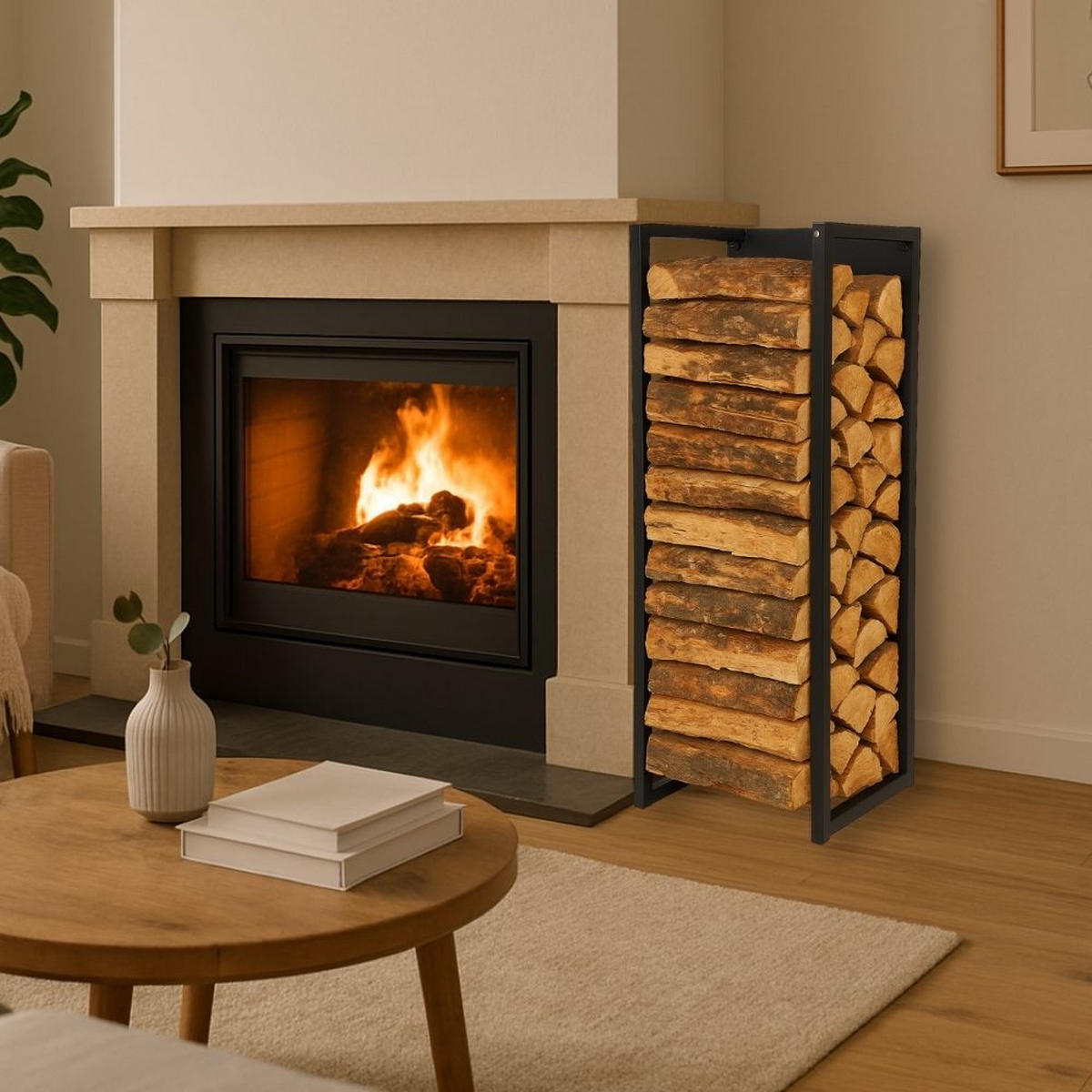 KAMINHOLZREGAL Phoenix innen & außen für Wandmontag 92x41x31cm Schwarz - Schwarz, Metall (41/92/31cm) - PROREGAL