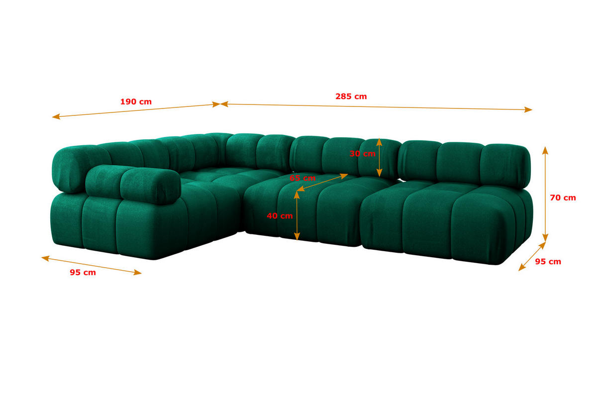 ECKSOFA modulares Sofa Mende-L2 - 285x190x70 cm Dunkelgrün Velours - Dunkelgrün, Holzwerkstoff/Textil (285/190cm) - ALTDECOR