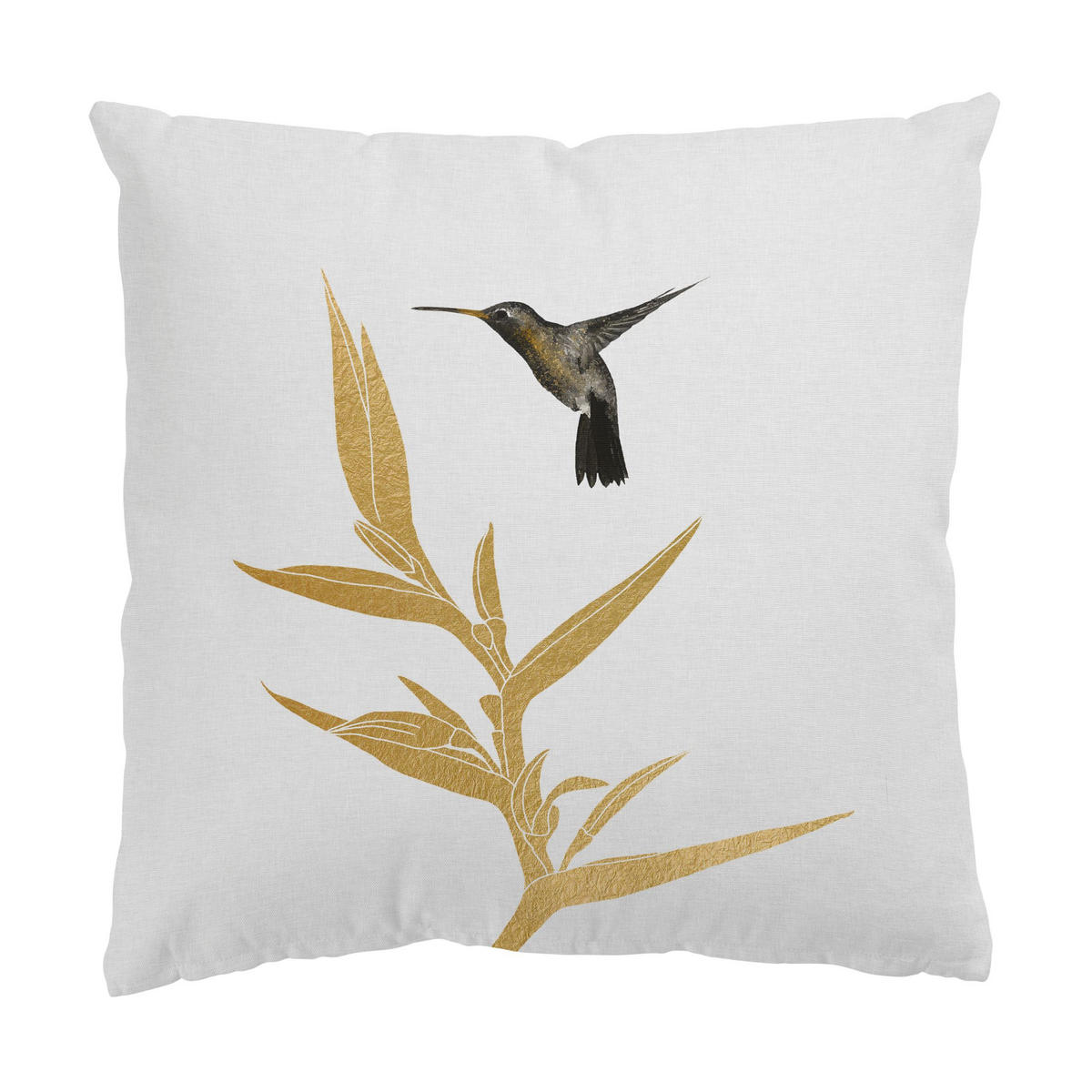 DEKOKISSEN 2er-Set Kolibri und tropische goldene Blüten Duo 50/50 cm - Goldfarben, Textil (50/50cm) - Bilderwelten