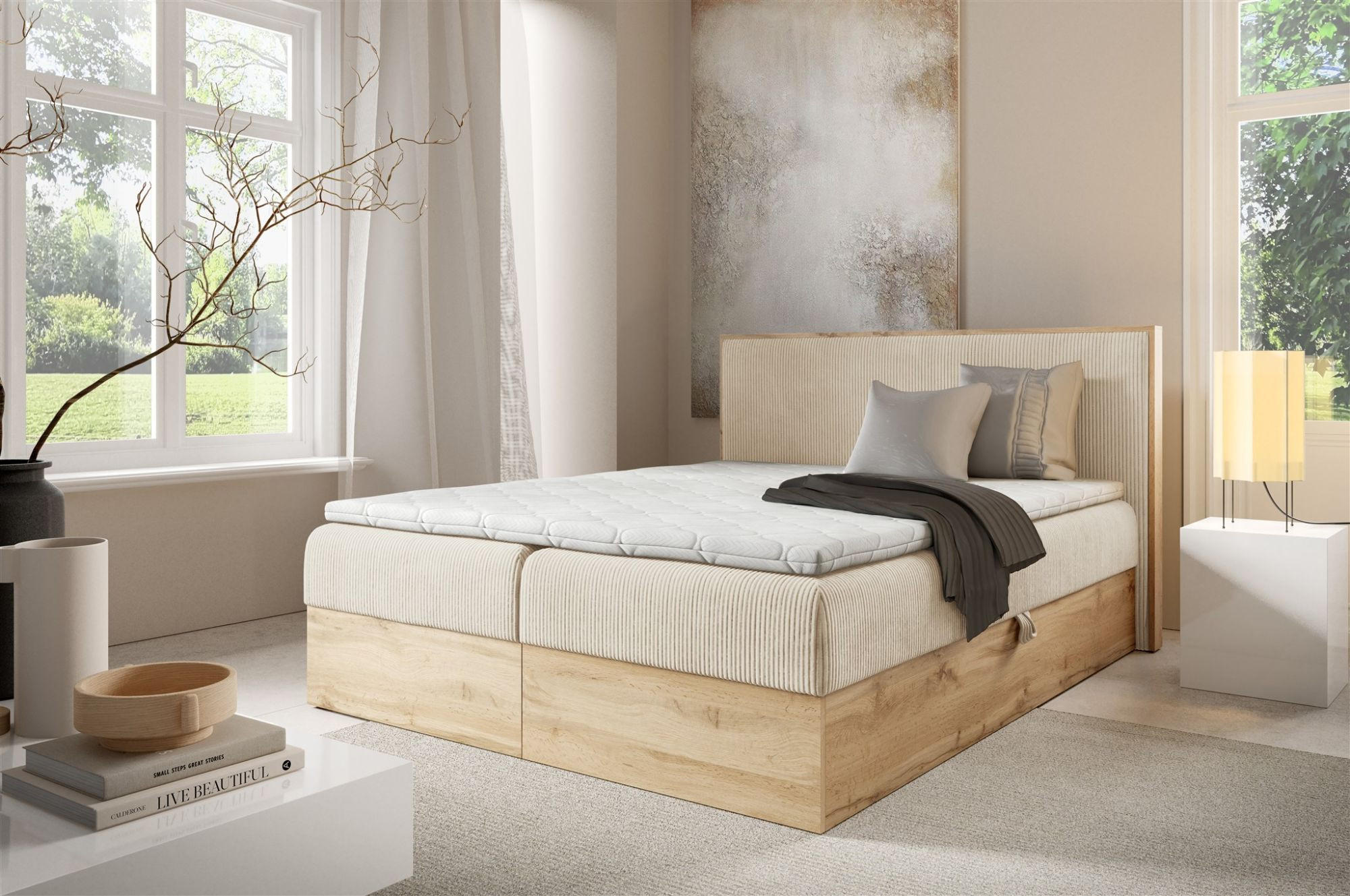 Thumbnail - Fun Möbel Boxbett, Beige, Textil, 160x220 cm, Schlafzimmer, Betten, Boxspringbetten