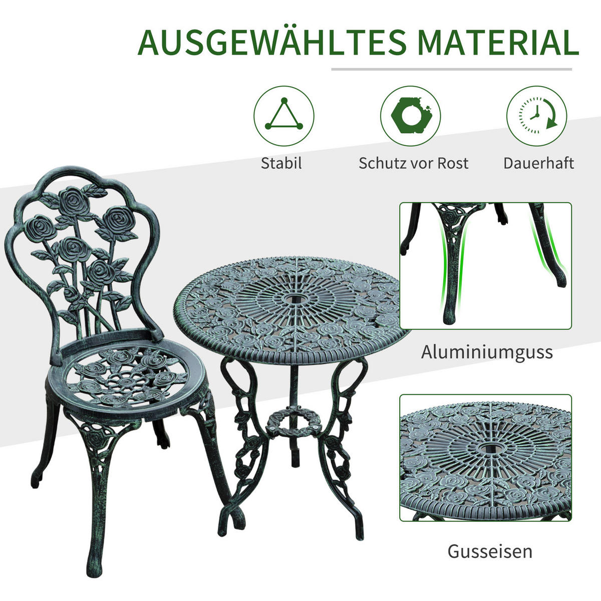 GARTENMÖBEL Set, Gussaluminium, Grün - Grün, Metall - Outsunny