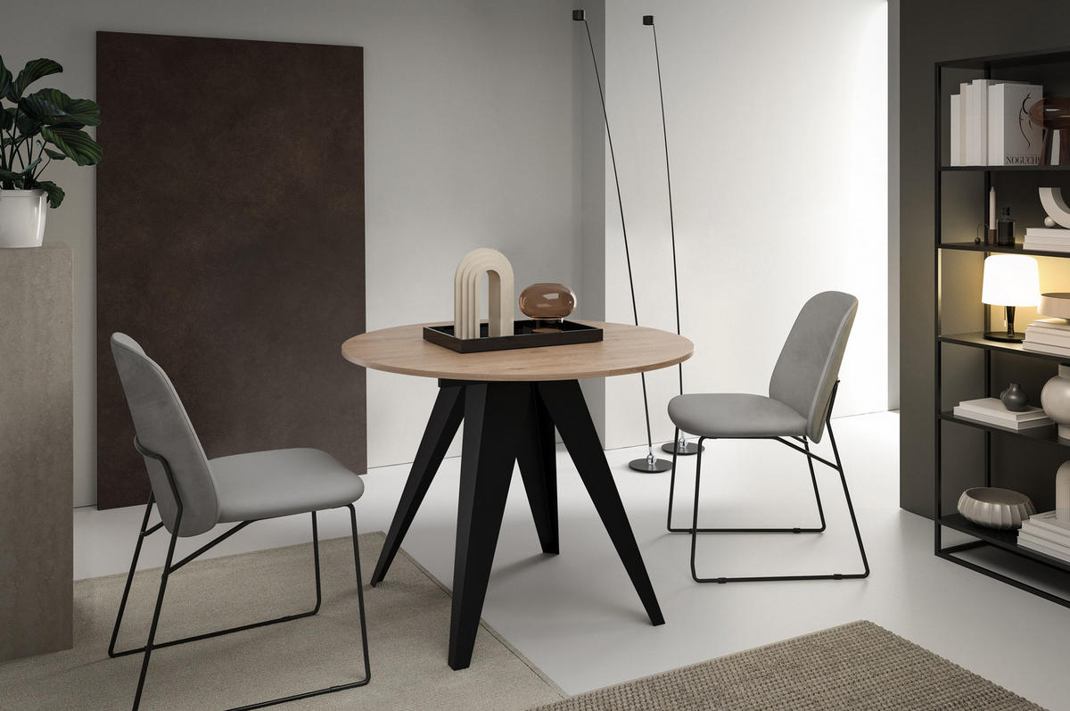 ESSTISCH Gerda - Trüffeleichefarben/Schwarz, Holzwerkstoff/Metall (90/90/76cm) - Meblini