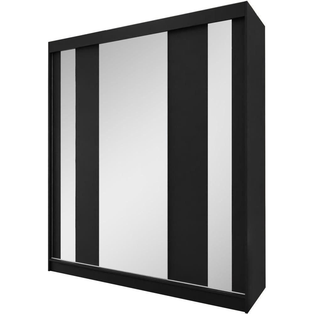 SCHWEBETÜRENSCHRANK Gaja 180/216/61 schwarz mit Spiegel Schubladeneinsatz - Schwarz, Holzwerkstoff (180/216/61cm) - Beautysofa