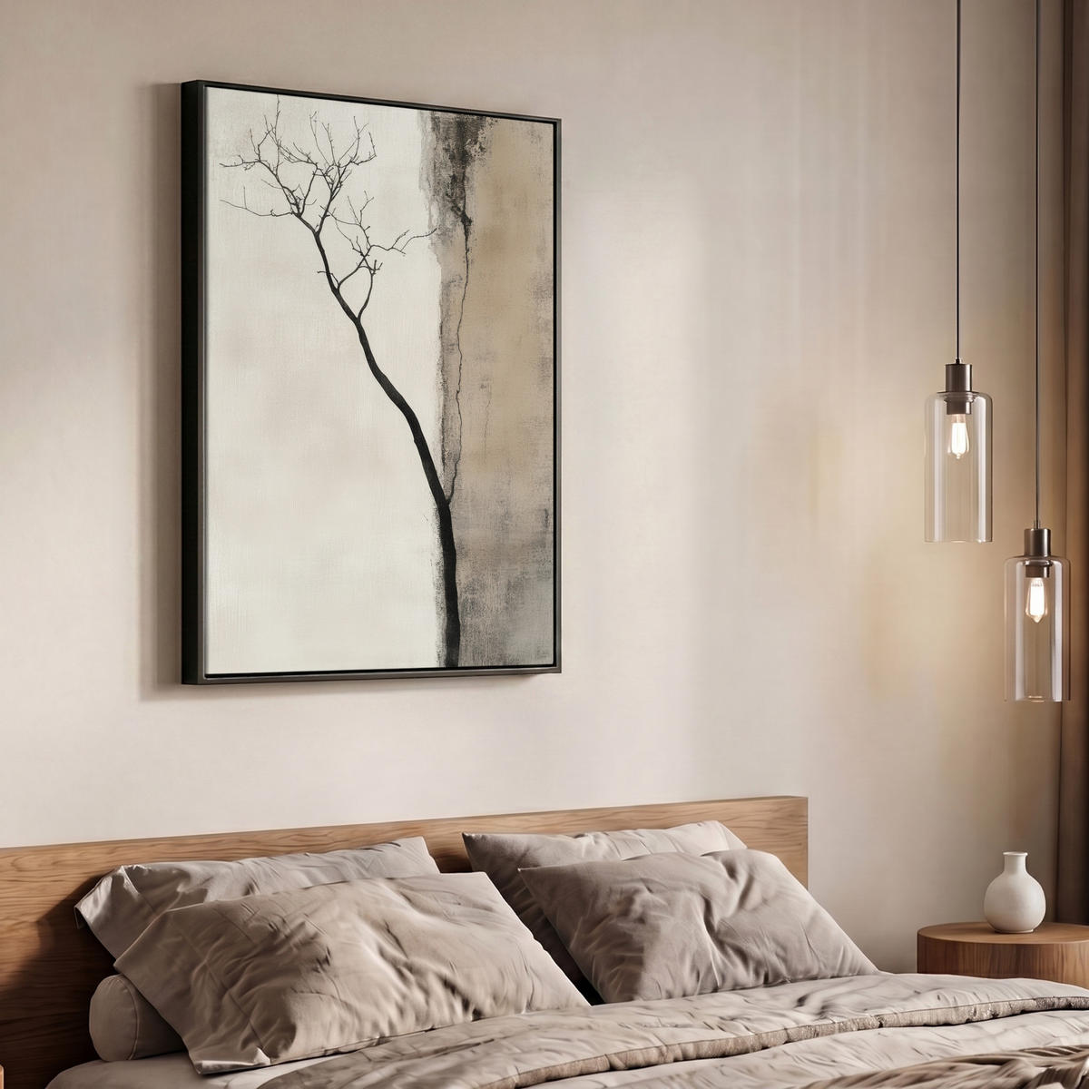LEINWAND Bilder mit Rahmen - Wabi sabi - Pflanze - Beige - 70x100 - Taupe, Textil (70/100cm) - MuchoWow
