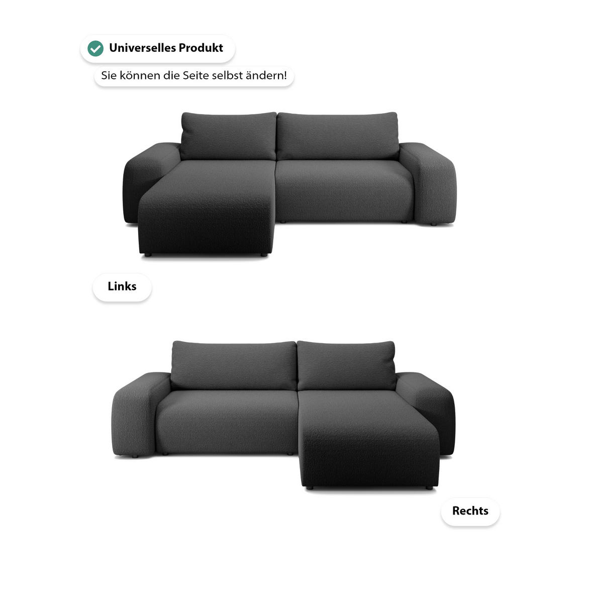 ECKSOFA Bornim Universelle Schwarz (Anthology 19) - Schwarz, Textil (294/185cm) - Fedve