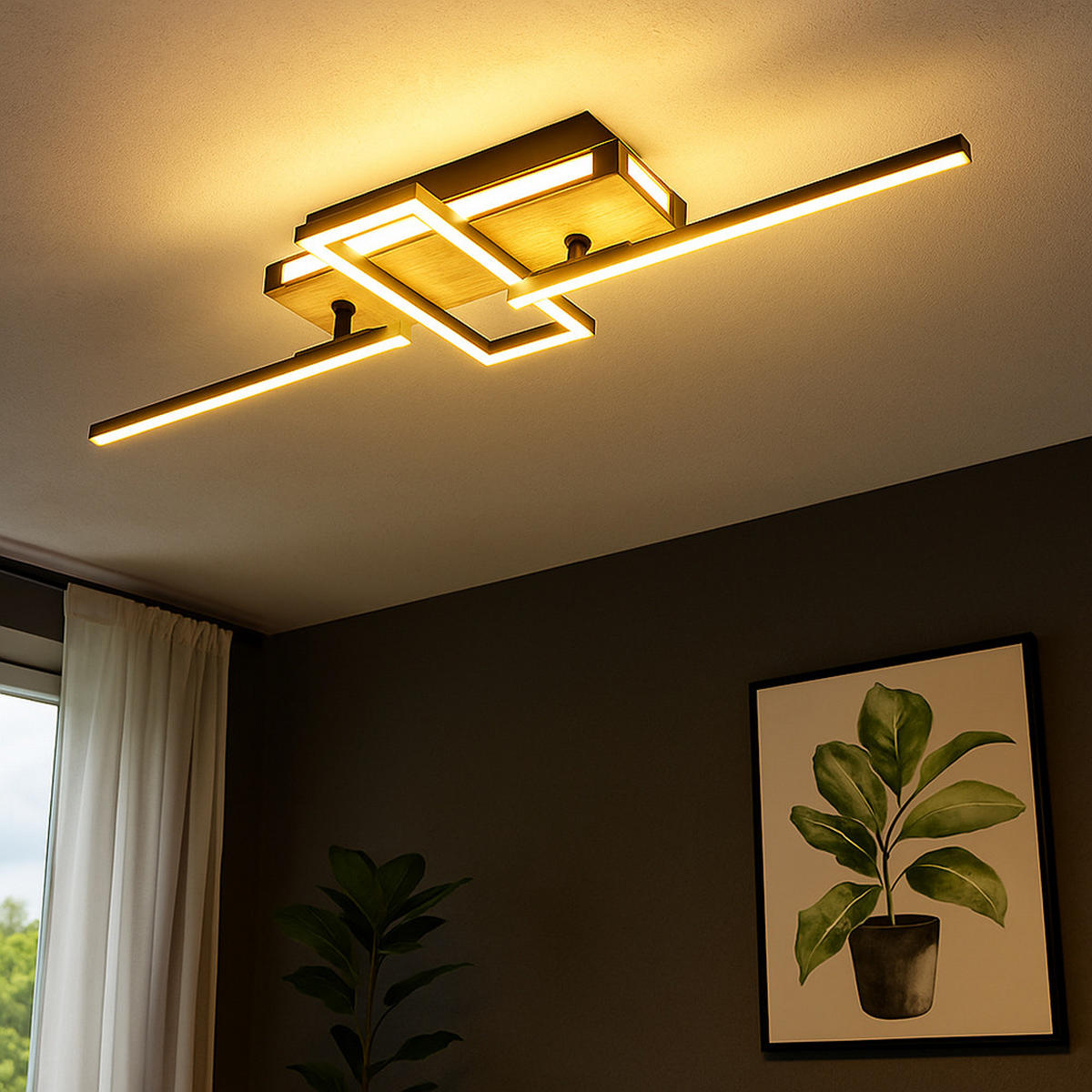 LED DECKENLEUCHTE Holzoptik Schwarz - Schwarz, Metall (68/22/11.5cm) - Globo Lighting