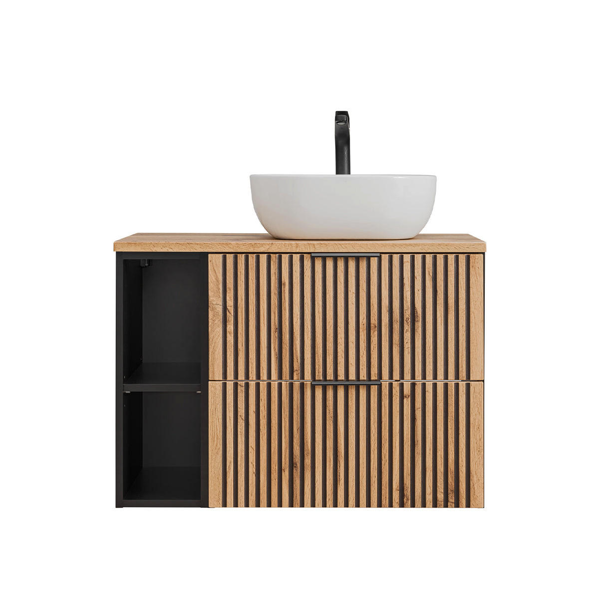WASCHTISCH 80.6cm Gaia Holz in Eichenoptik und Schwarz - Schwarz, Holzwerkstoff (80.6/59/46cm) - Petits-meubles