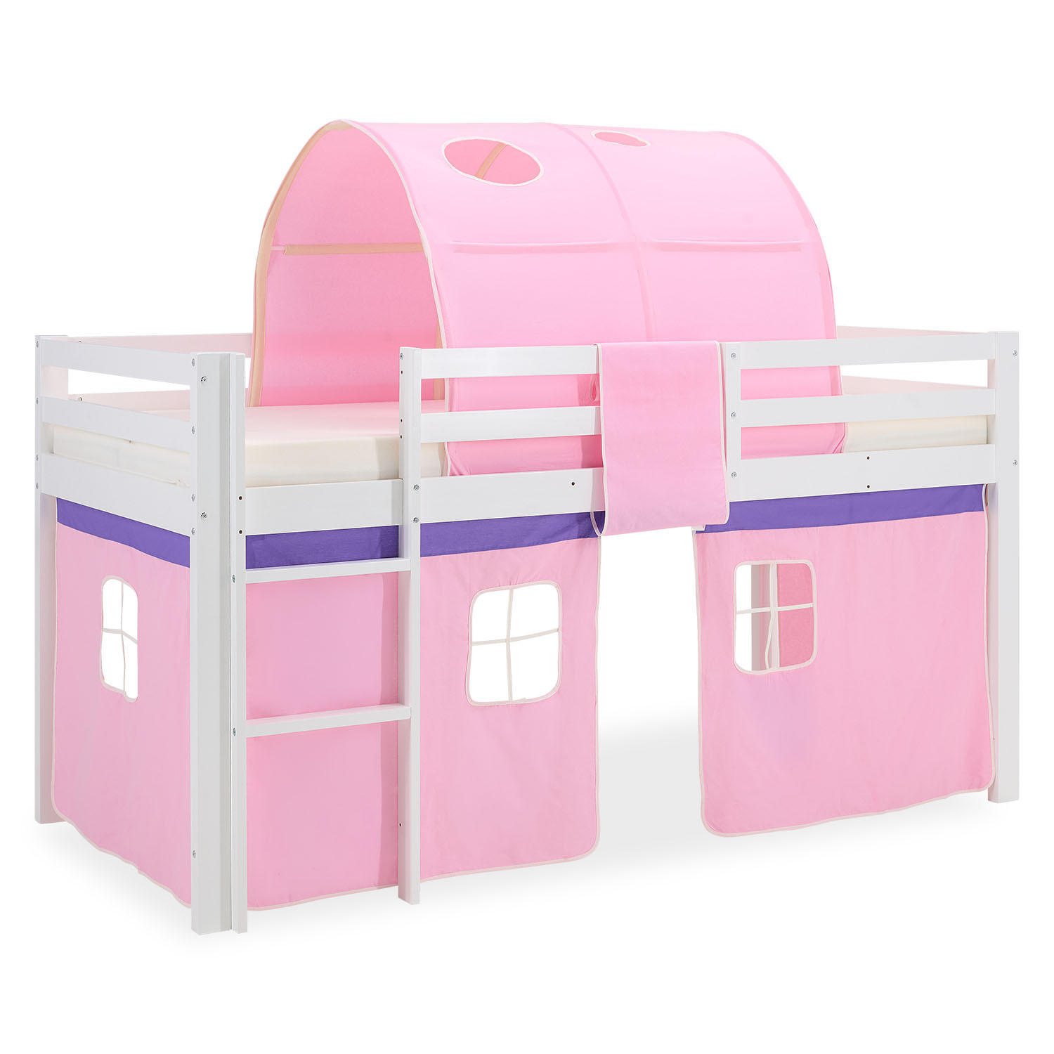 HOCHBETT 90/200 cm Rosa Leiter Vorhang - Weiß/Rosa, Holz - Homestyle4u