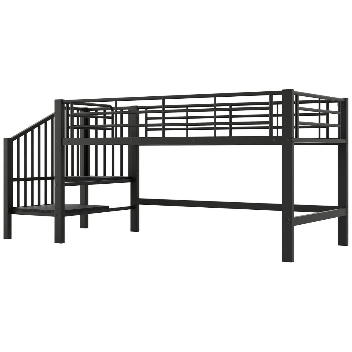 HOCHBETT 90/200 cm Schwarz mit Stauraumtreppe und Metallrahmen - Schwarz, Holzwerkstoff (90/200cm) - Flora Grace