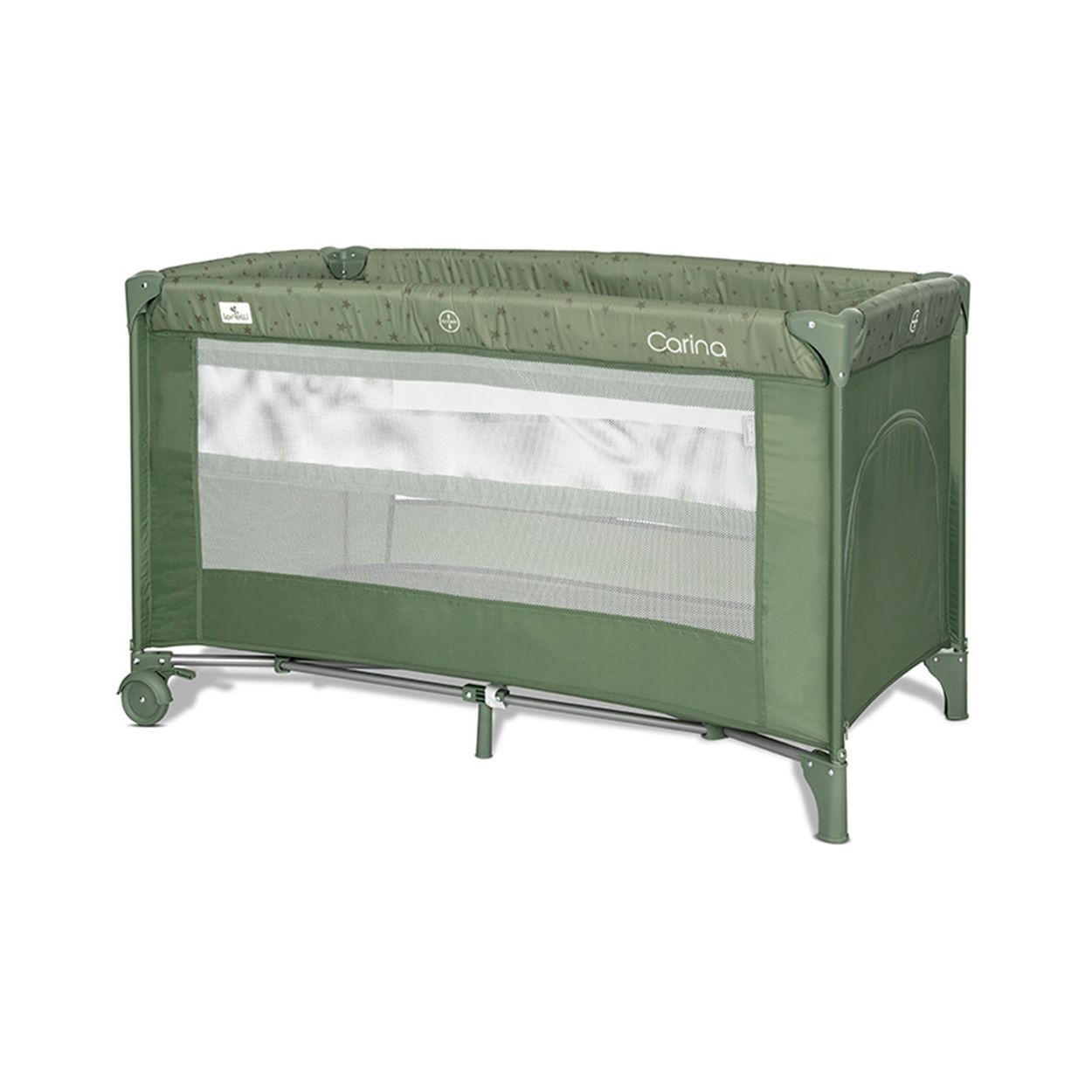 REISEBETT Carina 2 Ebenen dunkelgrün Matratze Tragetasche faltbar Räder mit Bremse - Grün, Kunststoff (67/125cm) - Lorelli