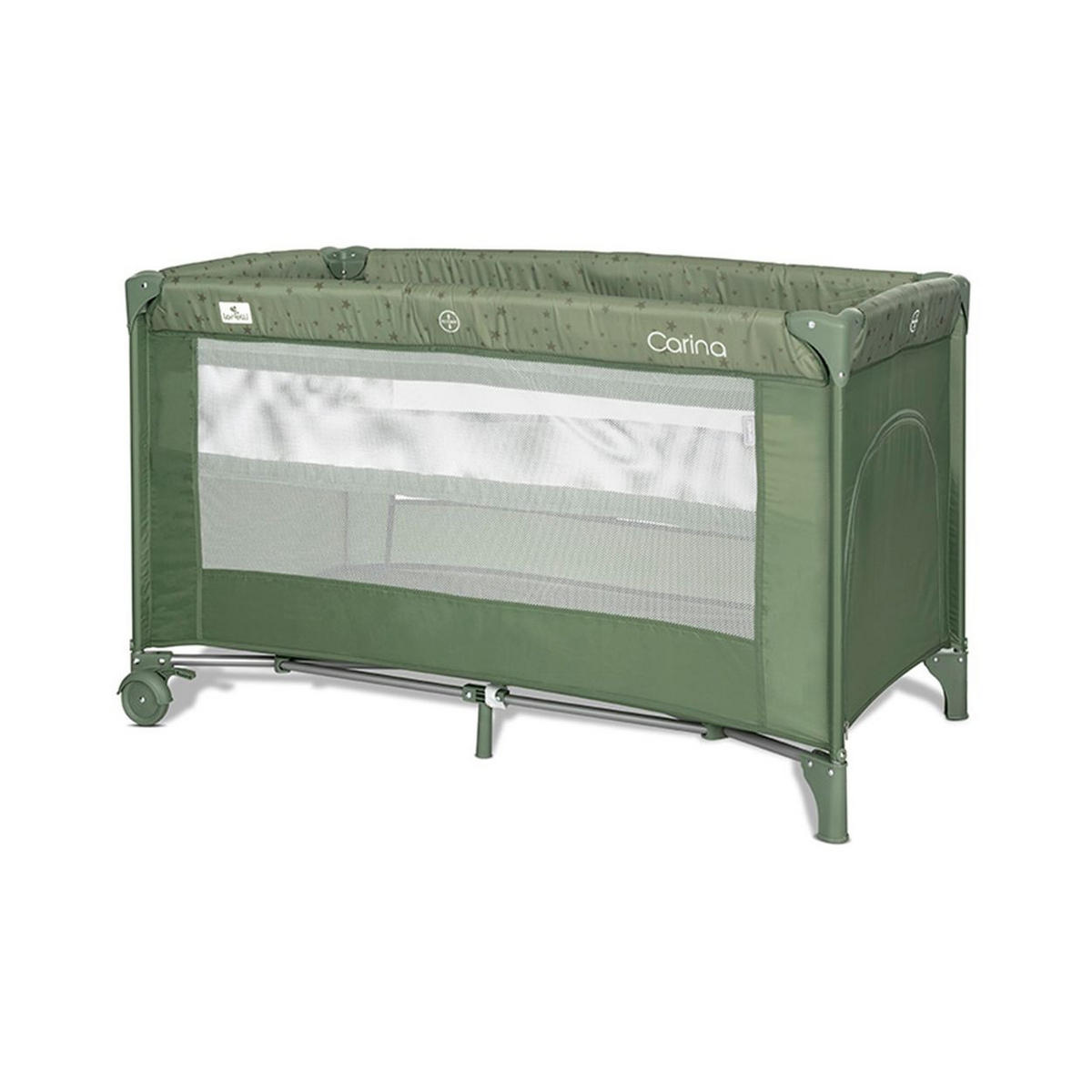 REISEBETT Carina 2 Ebenen dunkelgrün Matratze Tragetasche faltbar Räder mit Bremse - Grün, Kunststoff (67/125cm) - Lorelli