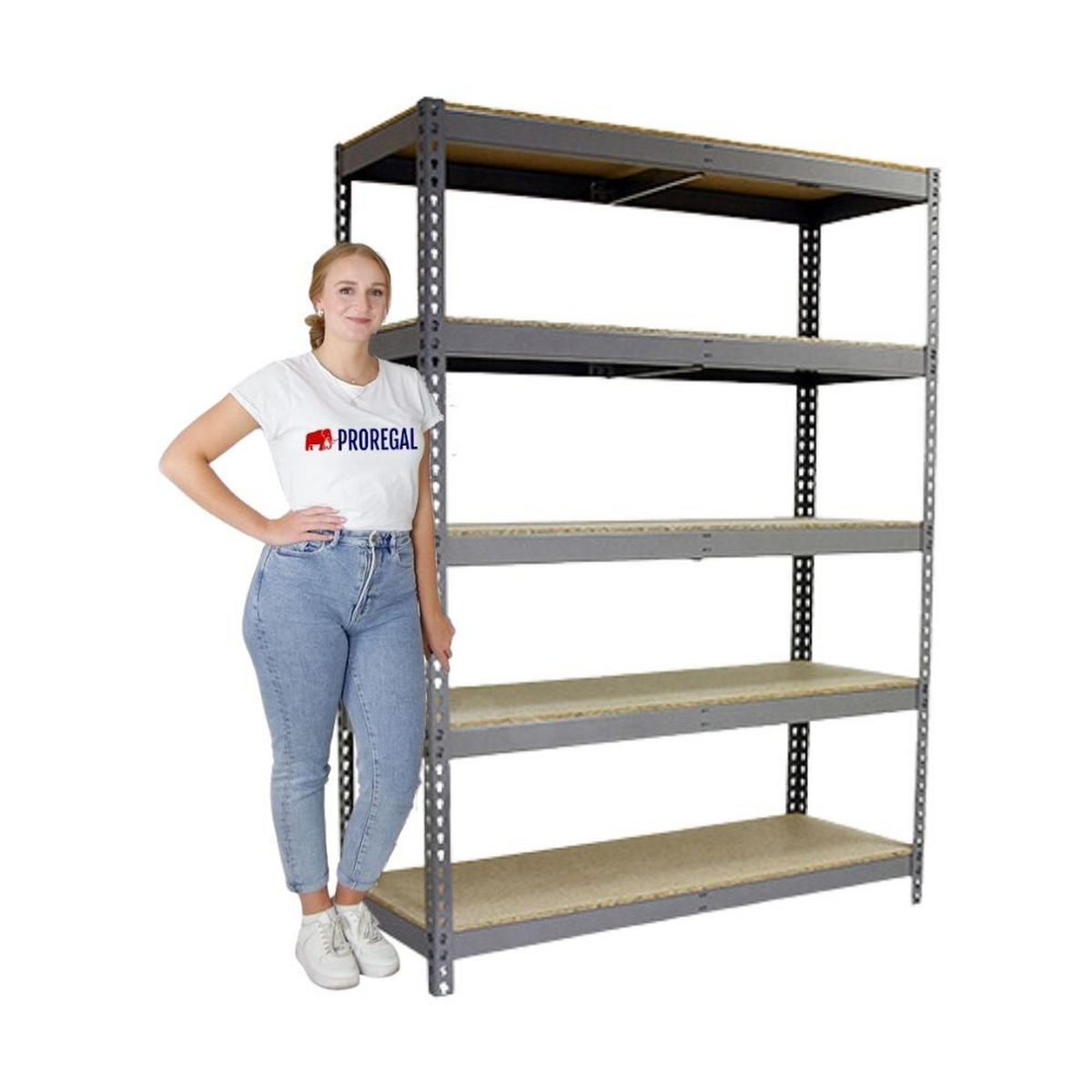 SCHWERLASTREGAL BIG WOOD YETI FIVE | HxBxT 200x180x45cm | Fachlast 400kg | Grau - Grau, Metall (180/200/45cm) - PROREGAL