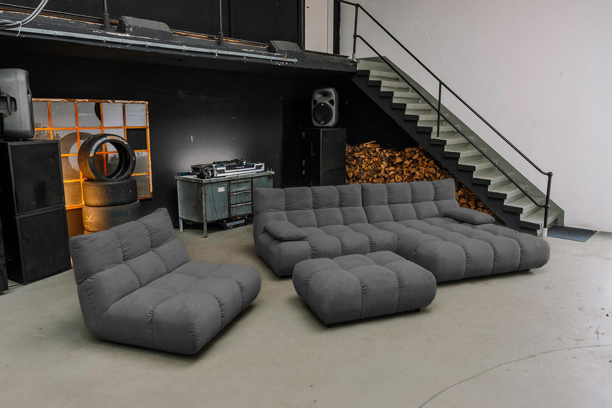 SITZGRUPPE VIVIEN 3ER SET Anthrazit Cord - Anthrazit, Kunststoff/Textil (359/85/510cm) - KAWOLA