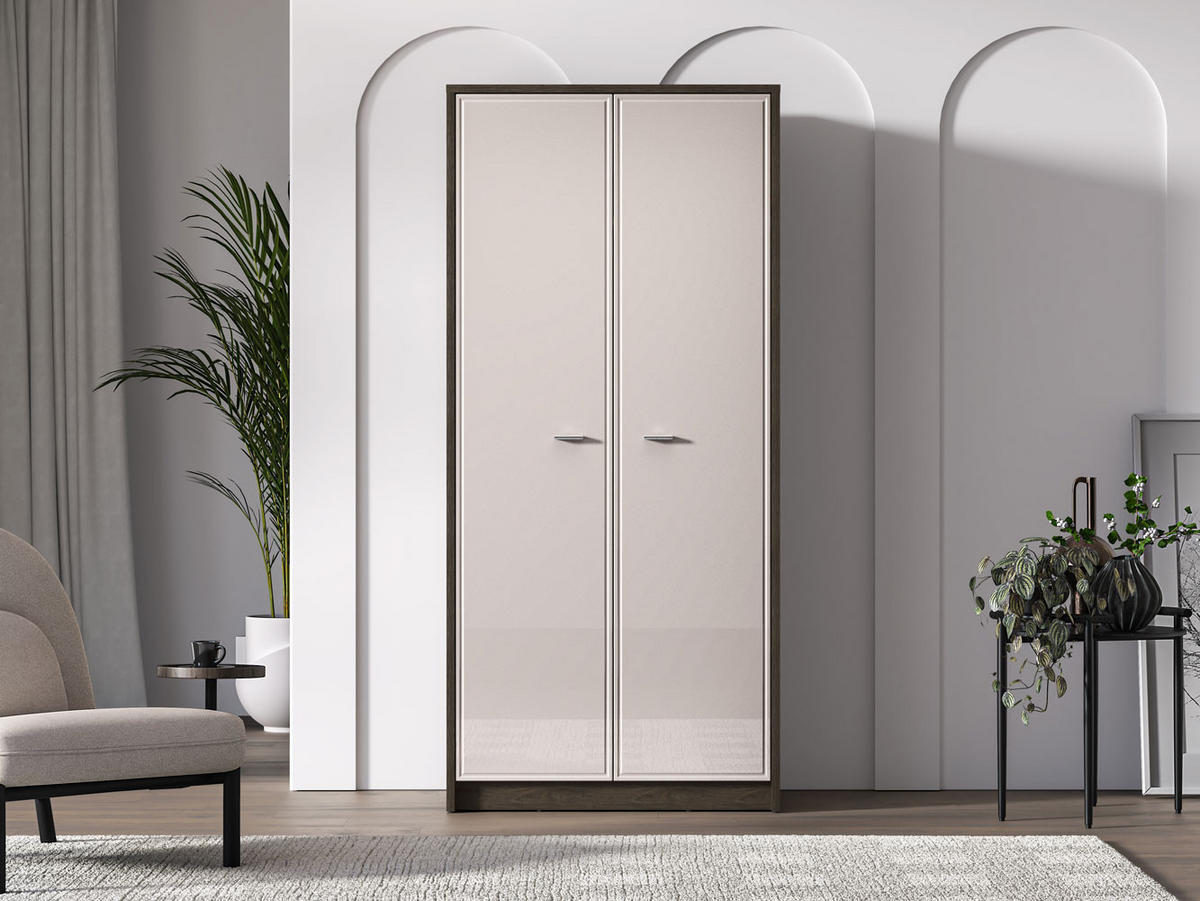 KLEIDERSCHRANK Avante Windmill Eiche dunkel / Cashmere Hochglanz 89 / 52 / 195cm - Eichefarben/Beige, Holz/Holzwerkstoff (89/195/52cm) - Feldmann-Wohnen