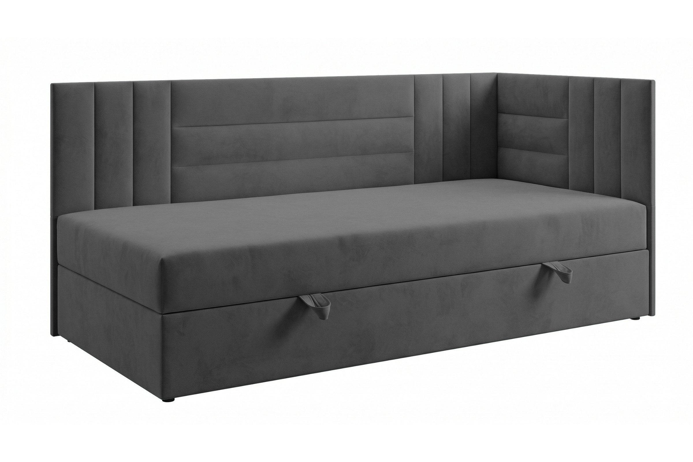 BOXBETT KAYA 90/200 in Velours Anthrazit H4 rechts - Anthrazit, Holz/Holzwerkstoff (90/200cm) - Deine Möbel 24