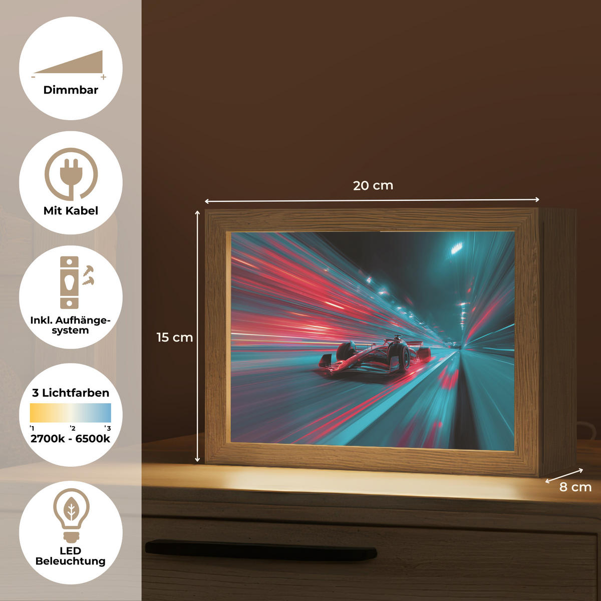 NACHTTISCHLAMPE Rennwagen - Rot - Geschwindigkeit 20x15 cm - Türkis, Holzwerkstoff (8/20/15cm)