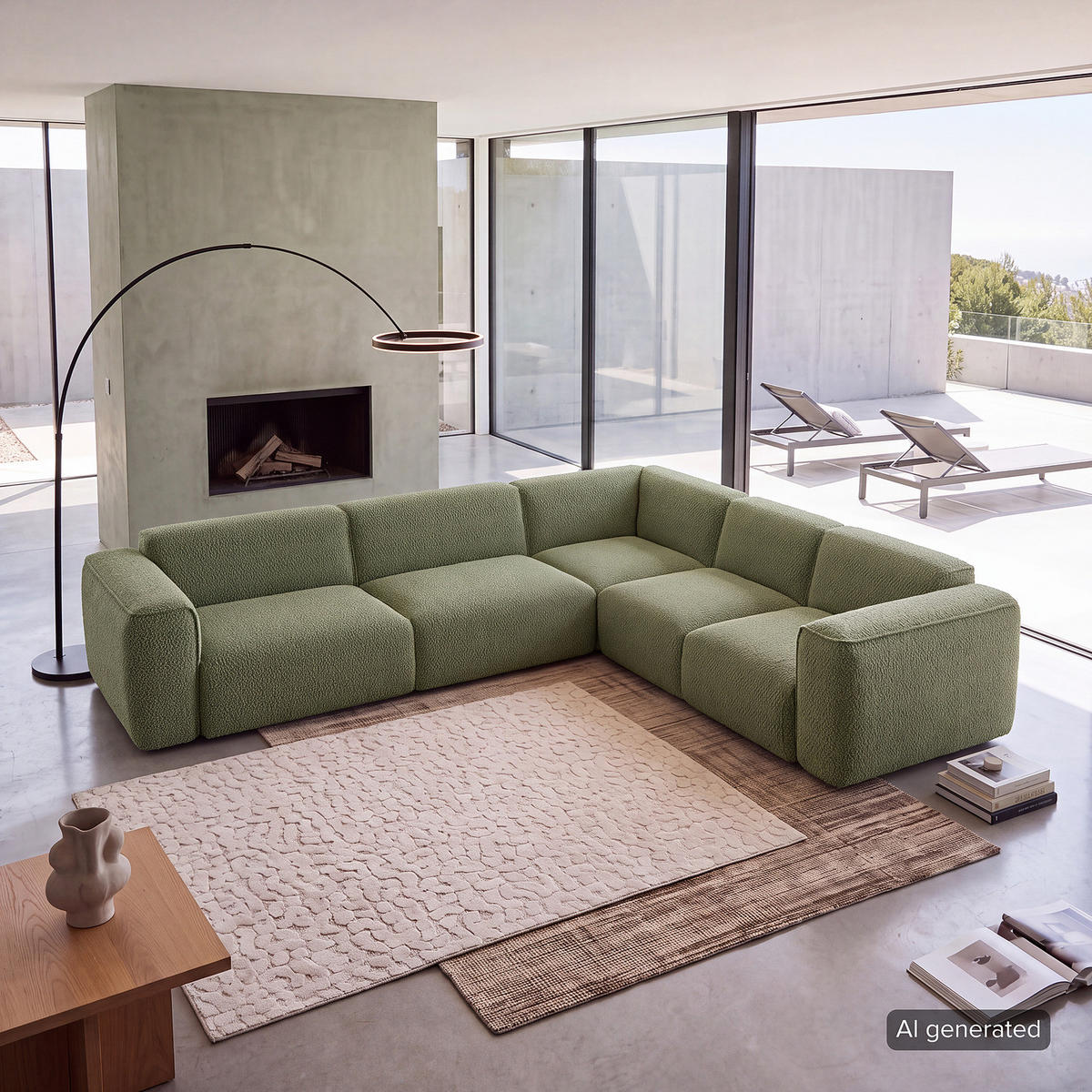 ECKSOFA mit Rundecke - Schwarz/Grün, Kunststoff/Textil (325/260cm) - home24