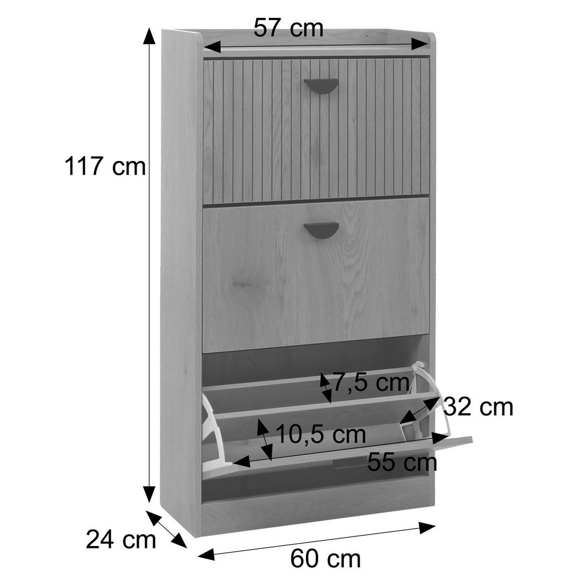SCHUHSCHRANK 3 KLAPPEN Schwarz - Schwarz, Holzwerkstoff (60/117/24cm) - MCW